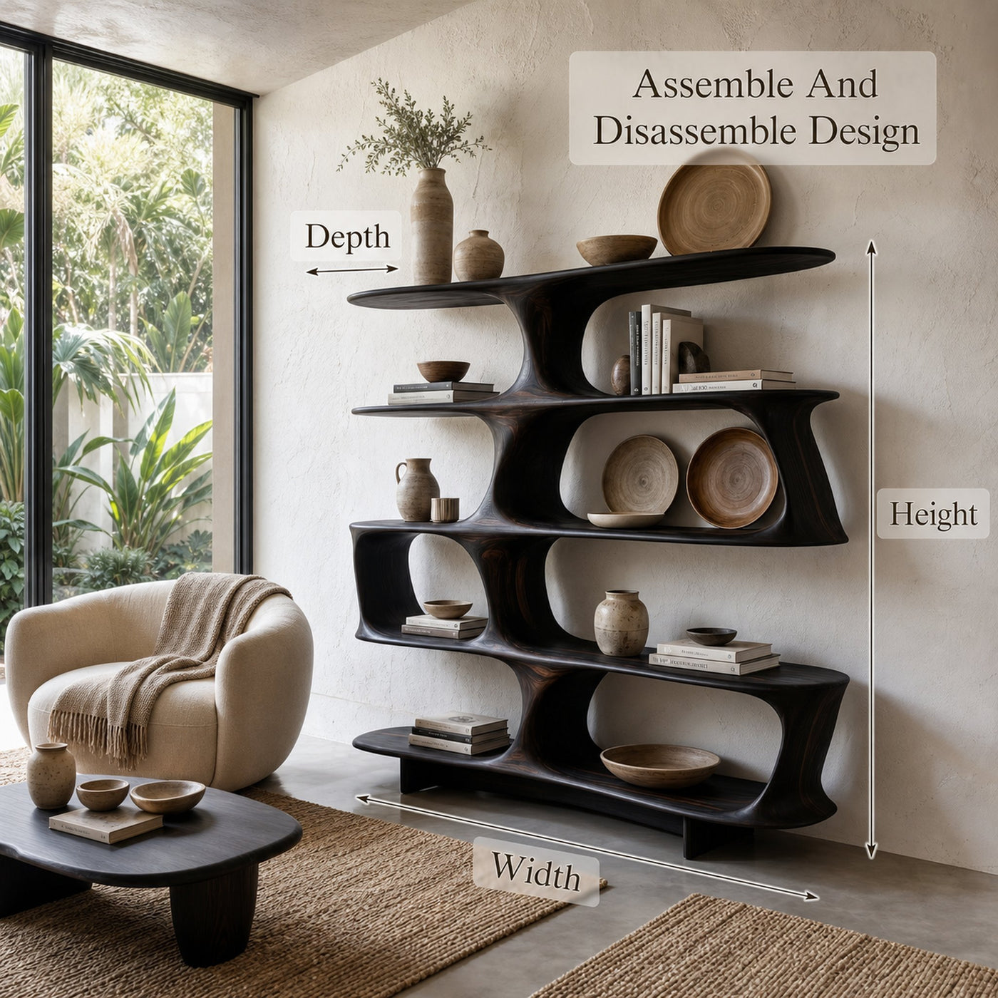 Organic Tree Bookshelf With Sculptural Curved Shelves And Open Display Storage For Living Room - product view 8