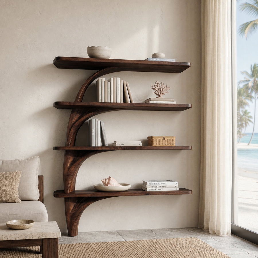 Organic Tree From Wood Floating Bookshelf For Home Display