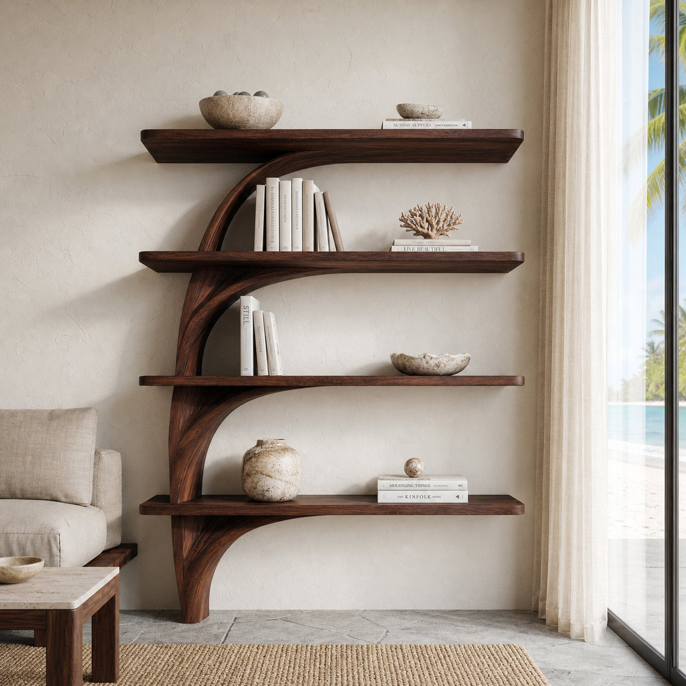 Organic Tree From Wood Floating Bookshelf For Home Display - product view 7