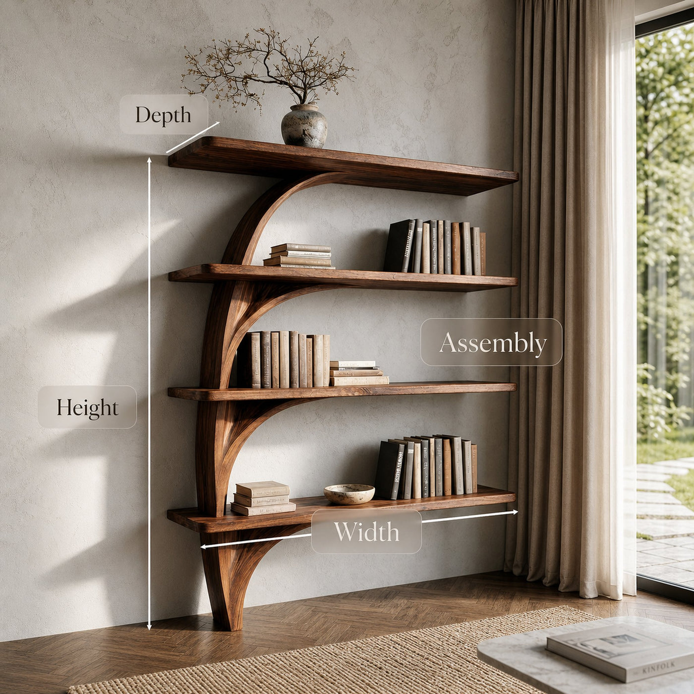 Organic Tree From Wood Floating Bookshelf For Home Display - product view 8