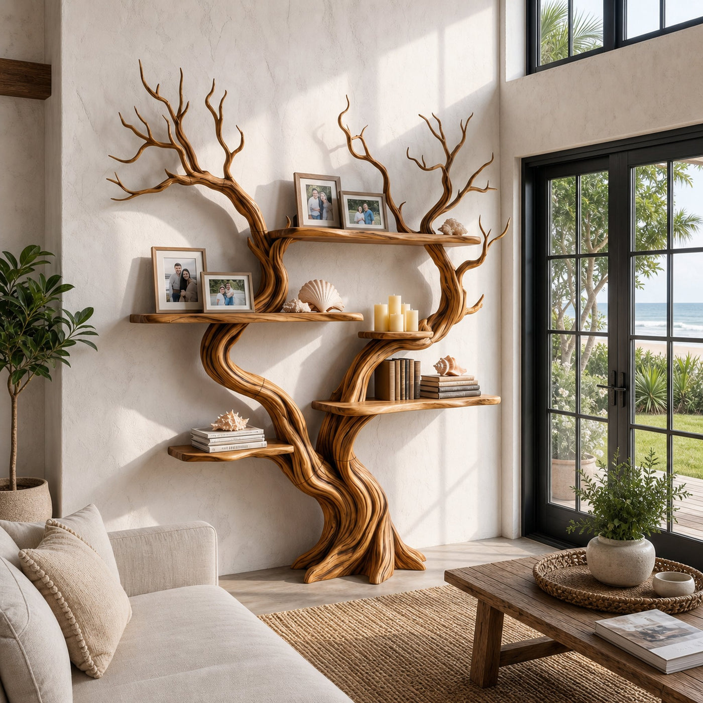 Organic Tree Wall Shelf With Multi Tier Display Shelves For Home - product view 6