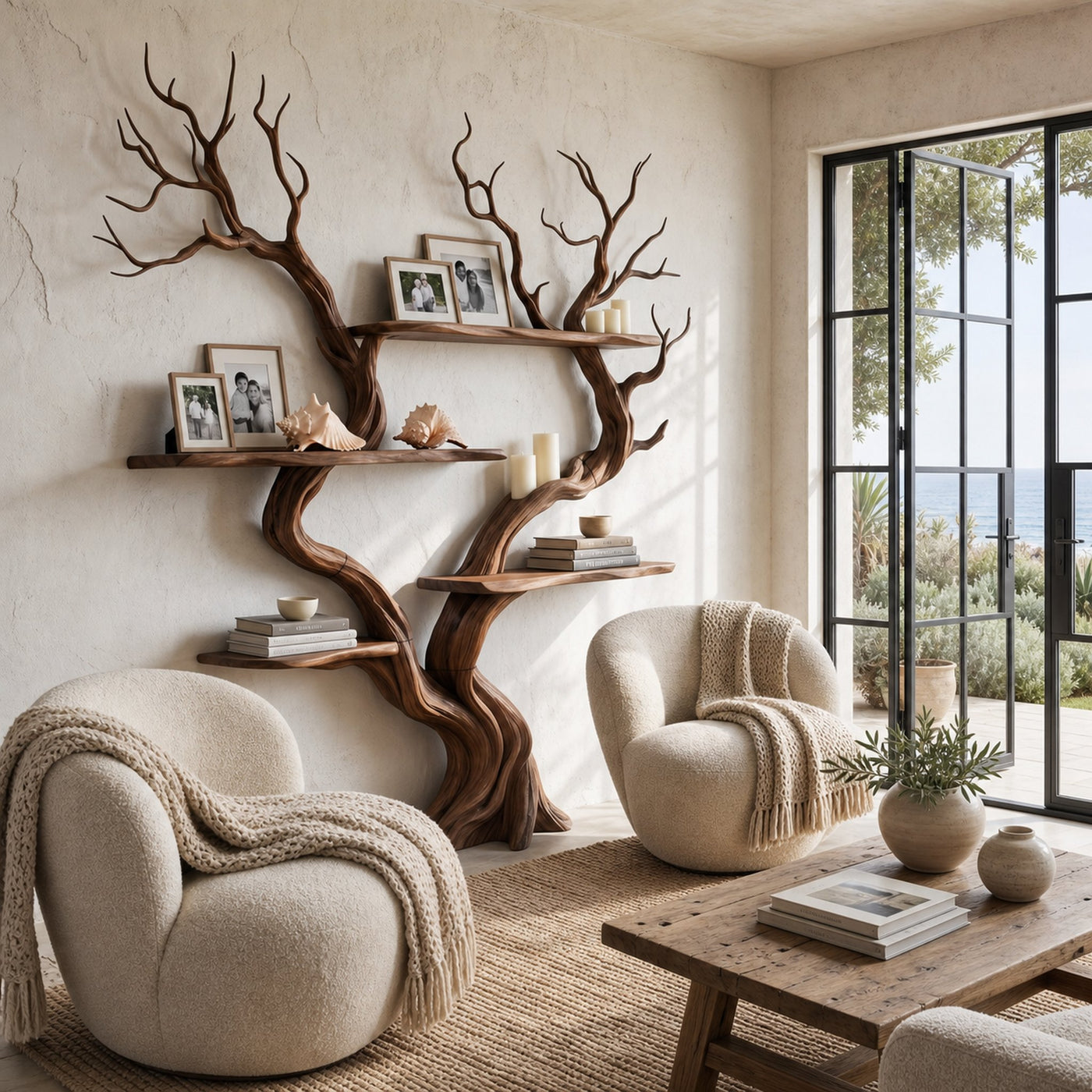 Organic Tree Wall Shelf With Multi Tier Display Shelves For Home - product view 7