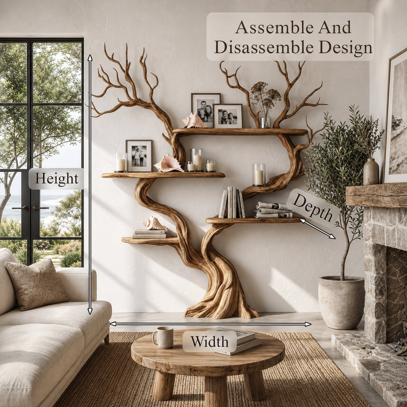 Organic Tree Wall Shelf With Multi Tier Display Shelves For Home - product view 8