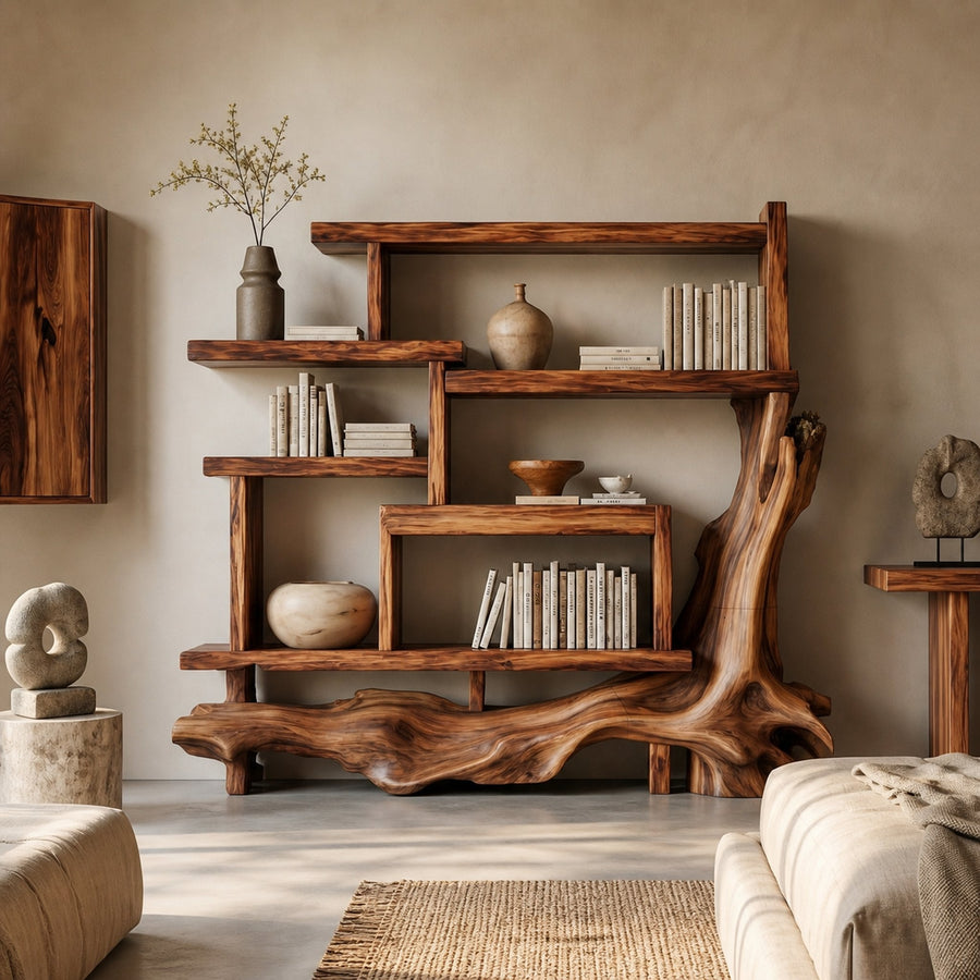 Organic Unique Wood Display Shelf For Living Room And Office