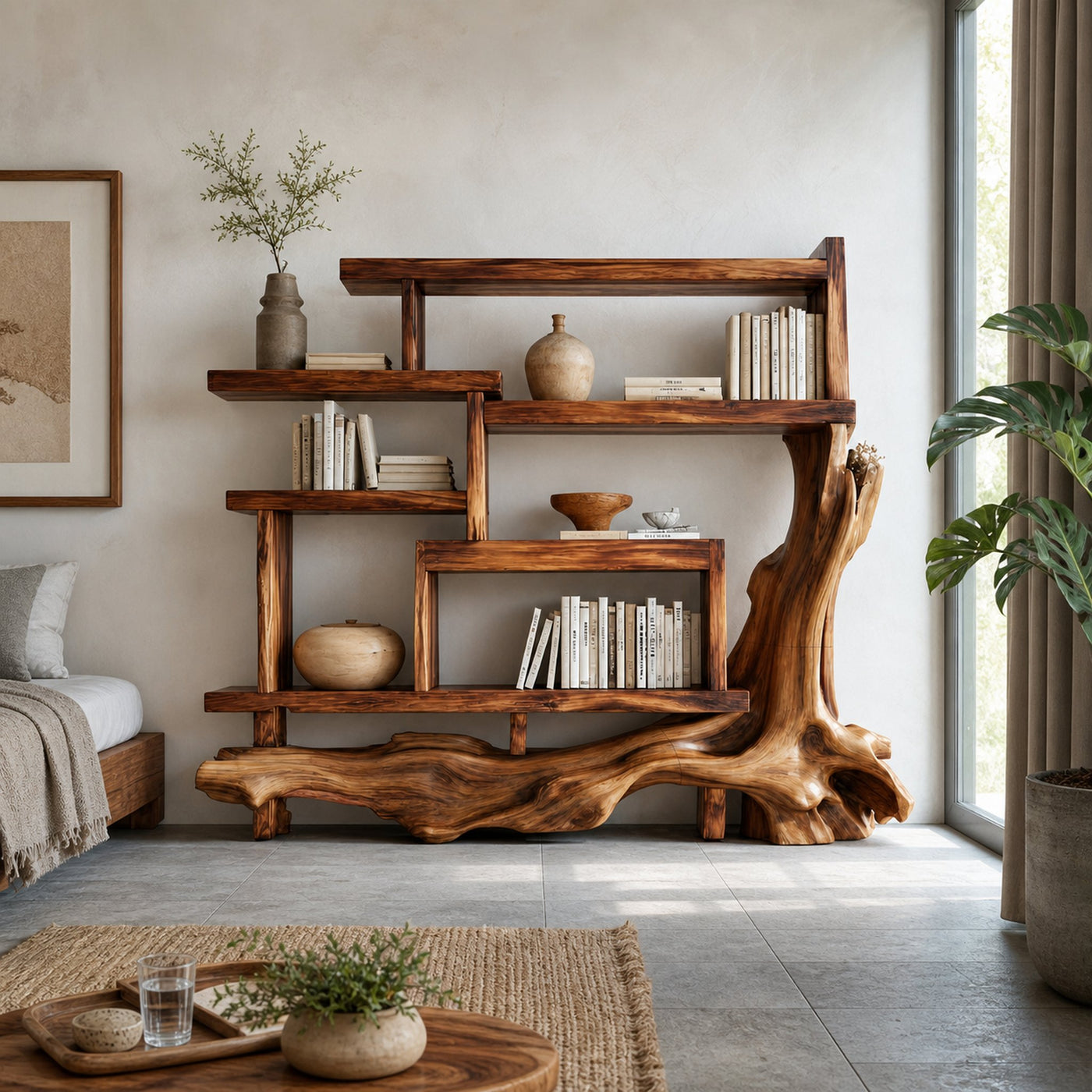 Organic Unique Wood Display Shelf For Living Room And Office - product view 6