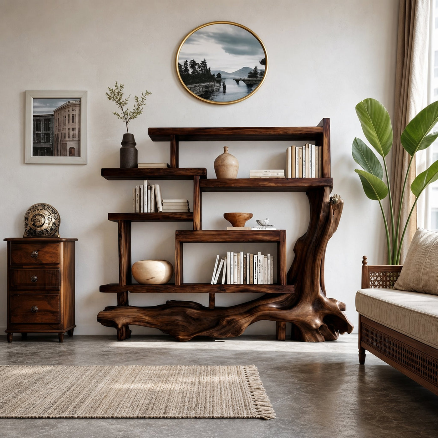 Organic Unique Wood Display Shelf For Living Room And Office - product view 7