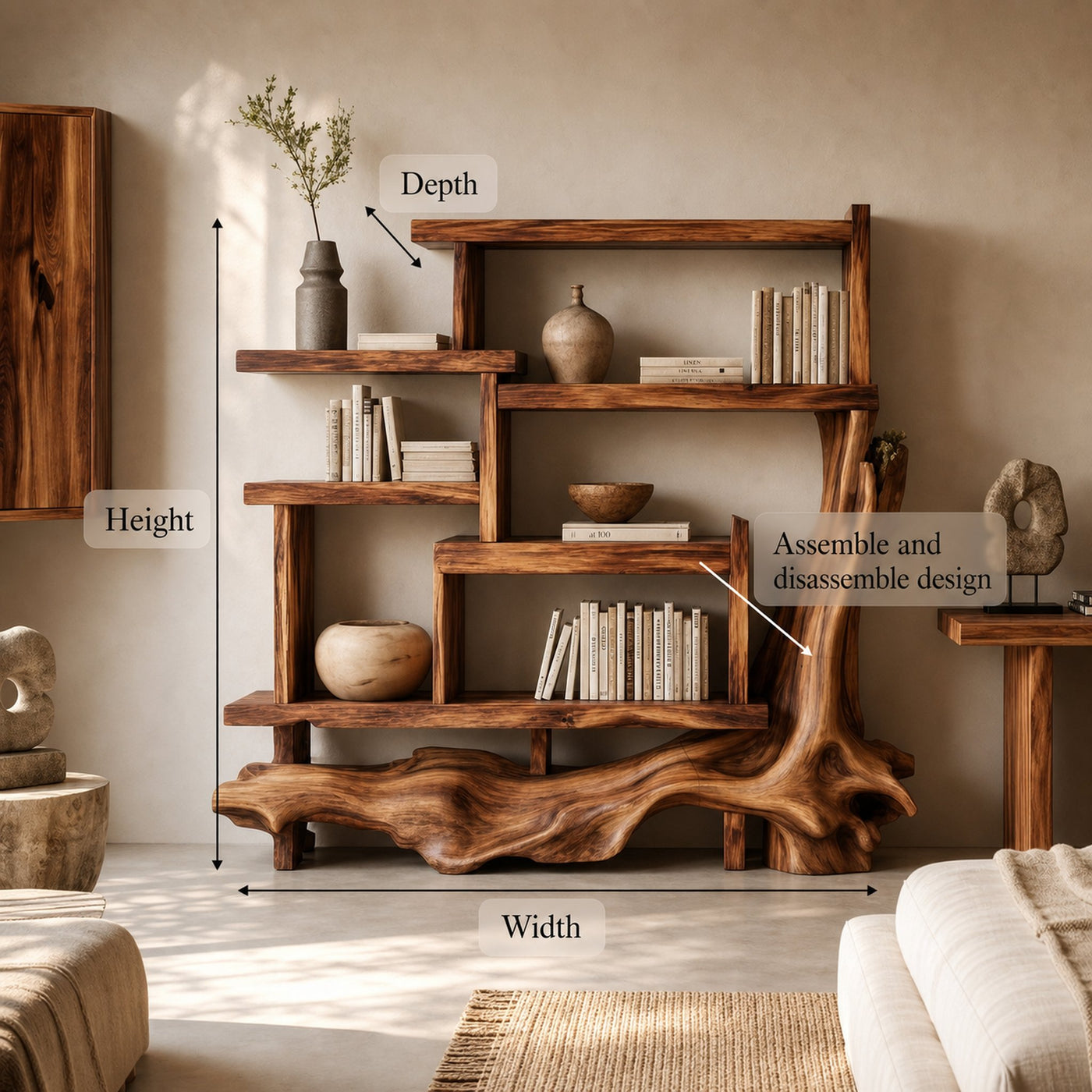 Organic Unique Wood Display Shelf For Living Room And Office - product view 8