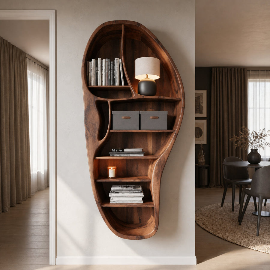 Organic Wall Bookshelf With Sculptural Design For Living Room Or Office