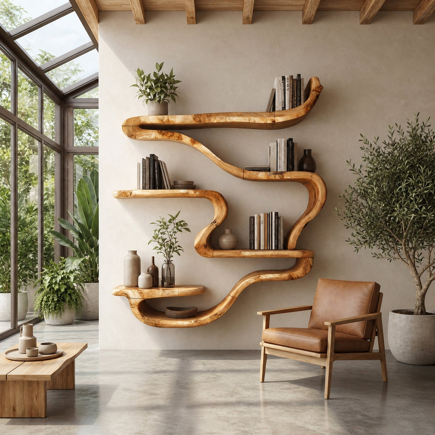 Organic Wall Mounted Bookshelf For Living Room And Reading Room
