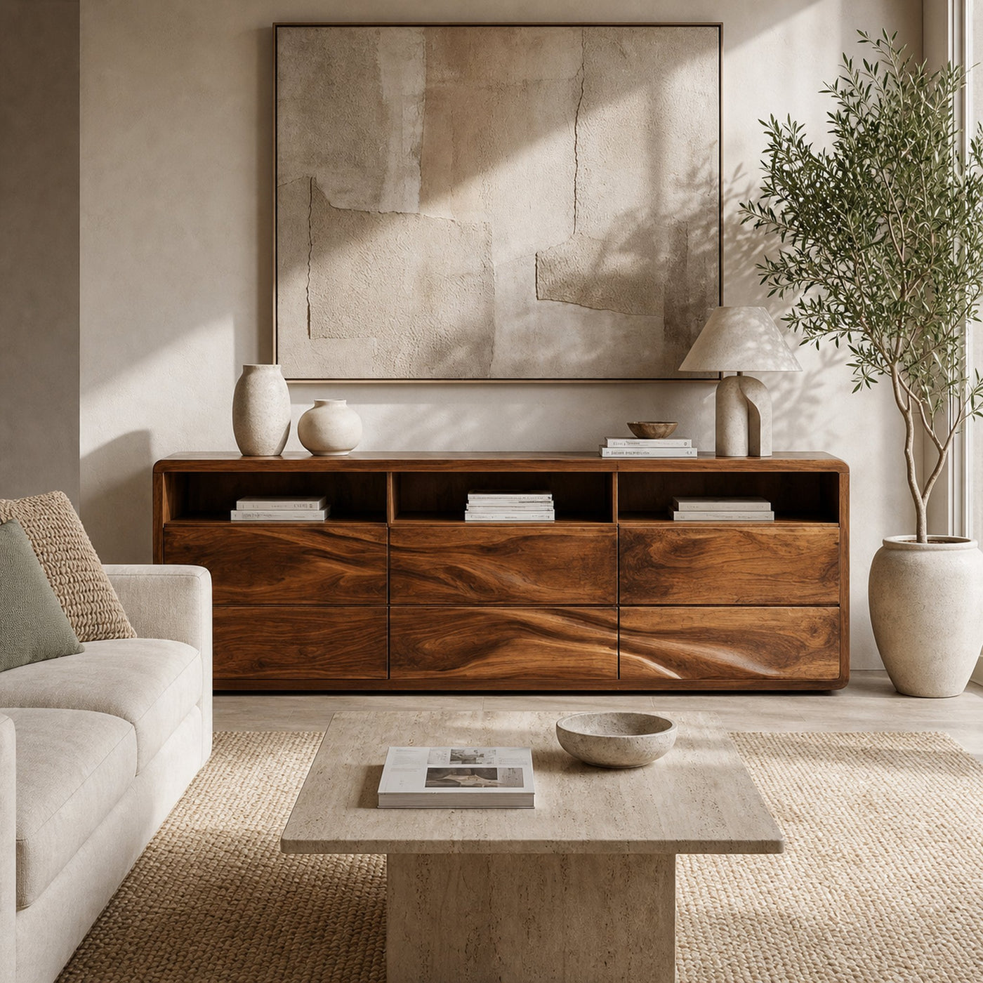 Organic Wave Carved Wood Sideboard For Living Room - product view 6