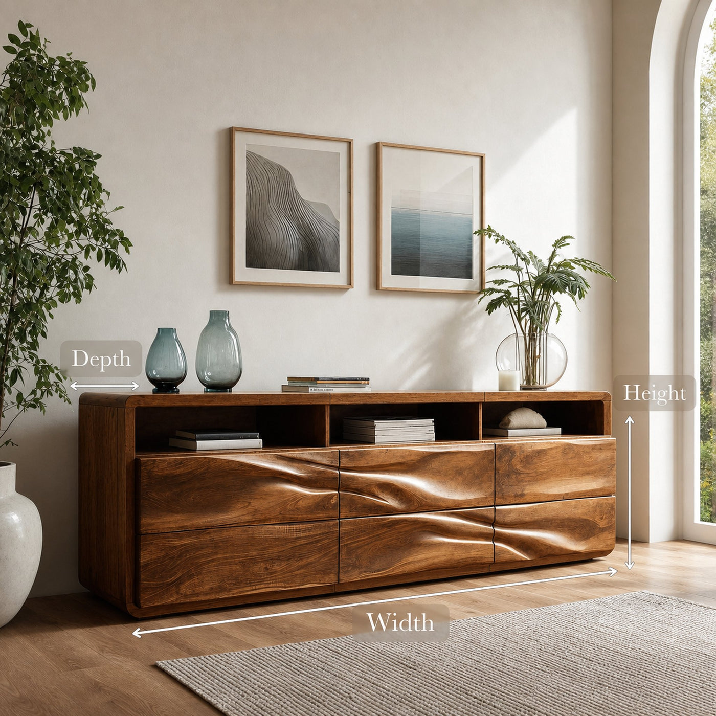 Organic Wave Carved Wood Sideboard For Living Room - product view 7
