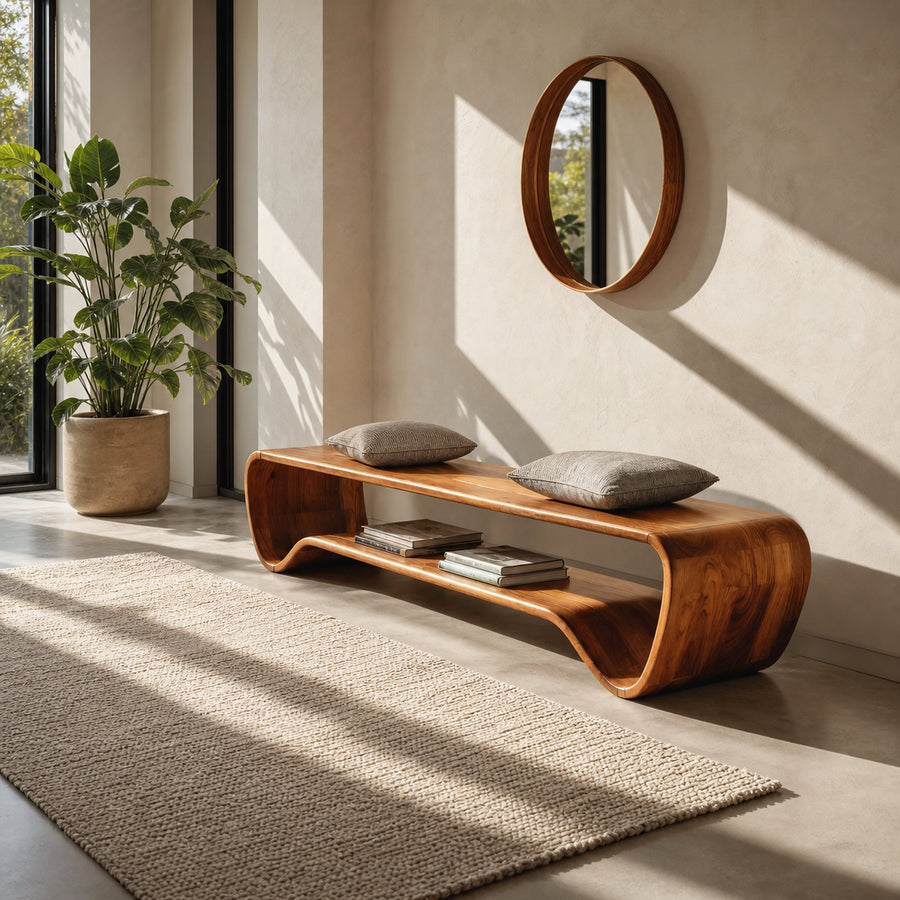 Organic Wave Entryway Bench For Contemporary Home