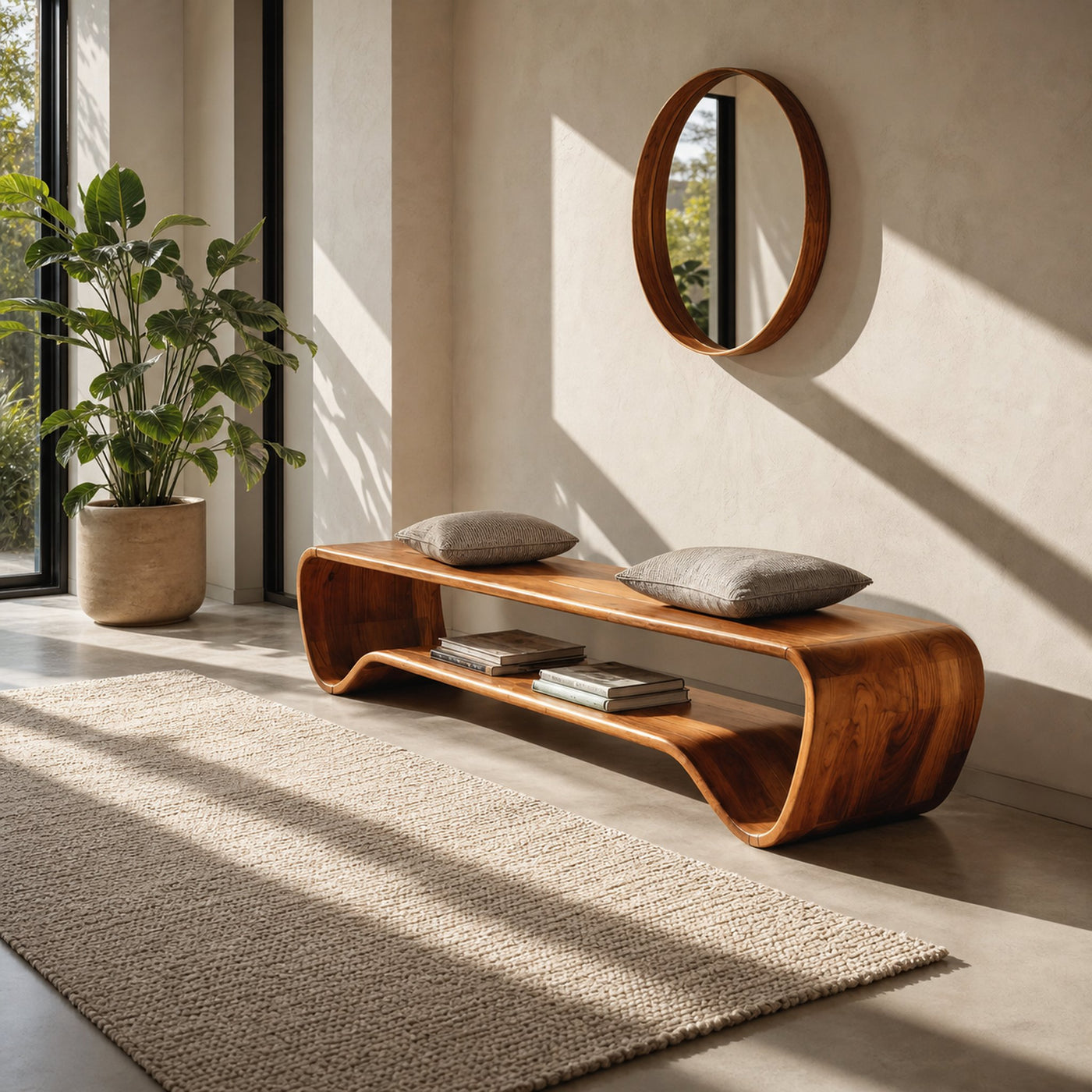 Organic Wave Entryway Bench For Contemporary Home