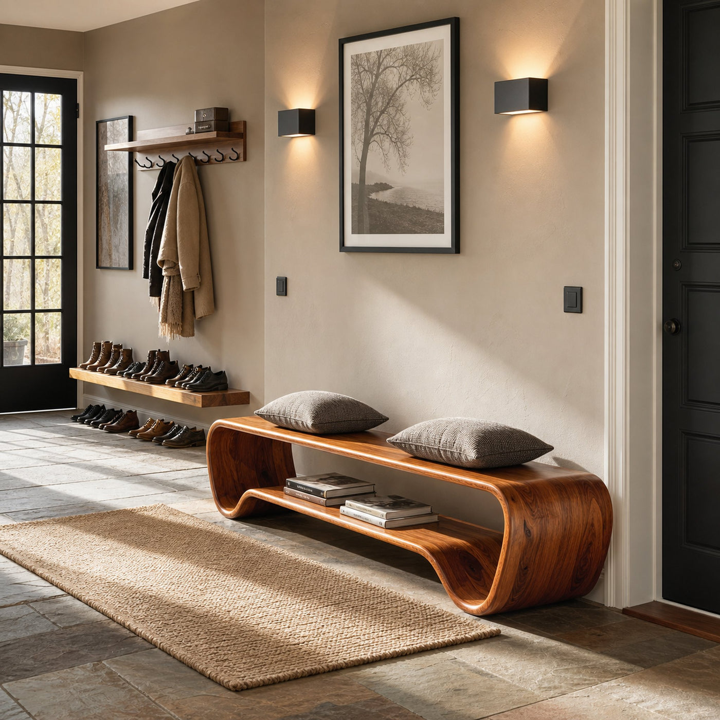 Organic Wave Entryway Bench For Contemporary Home - product view 6