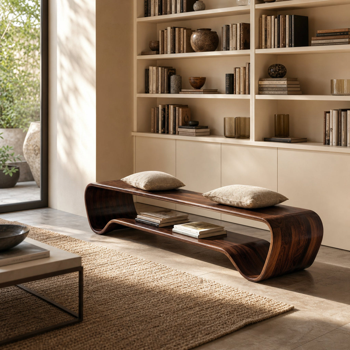 Organic Wave Entryway Bench For Contemporary Home - product view 7