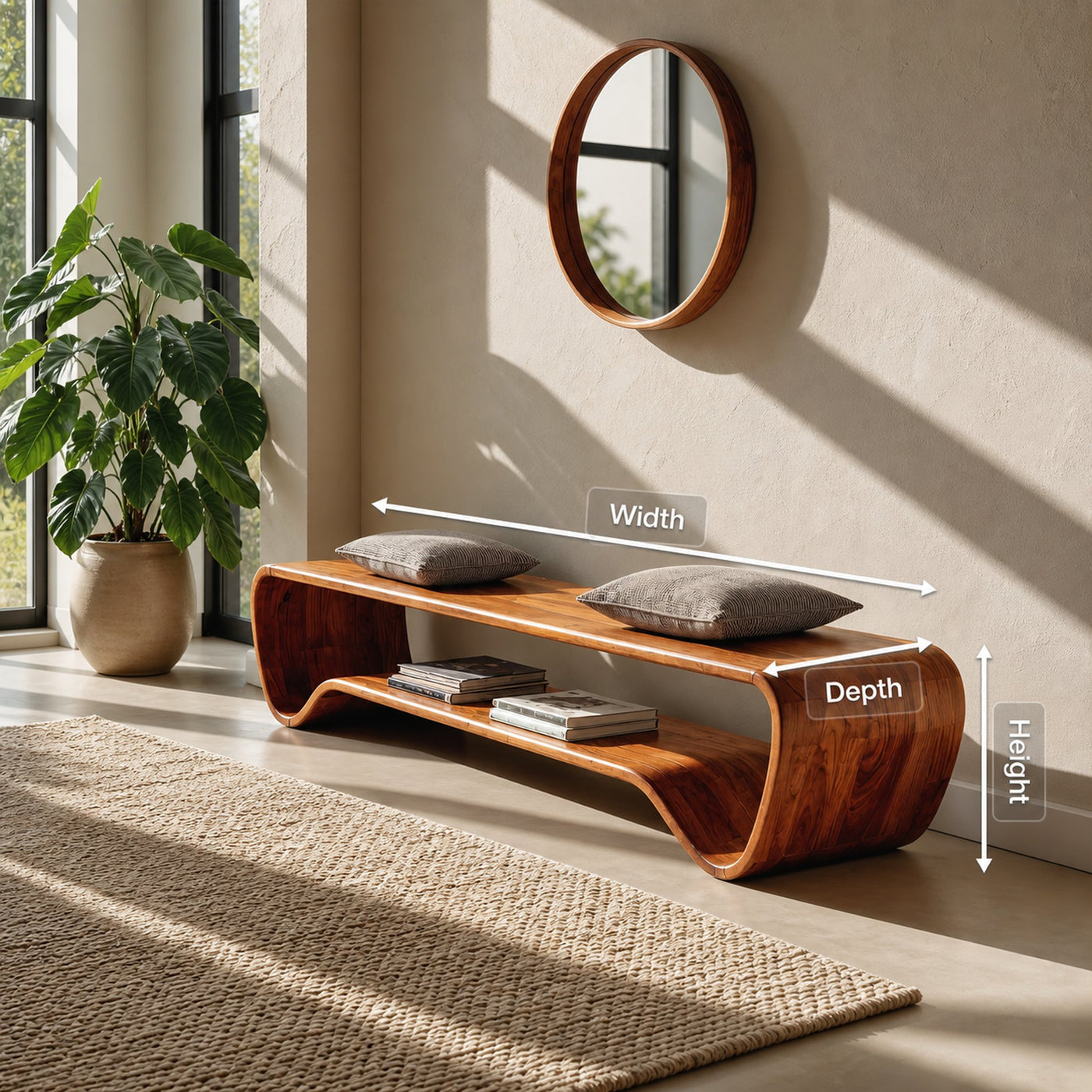 Organic Wave Entryway Bench For Contemporary Home - product view 8