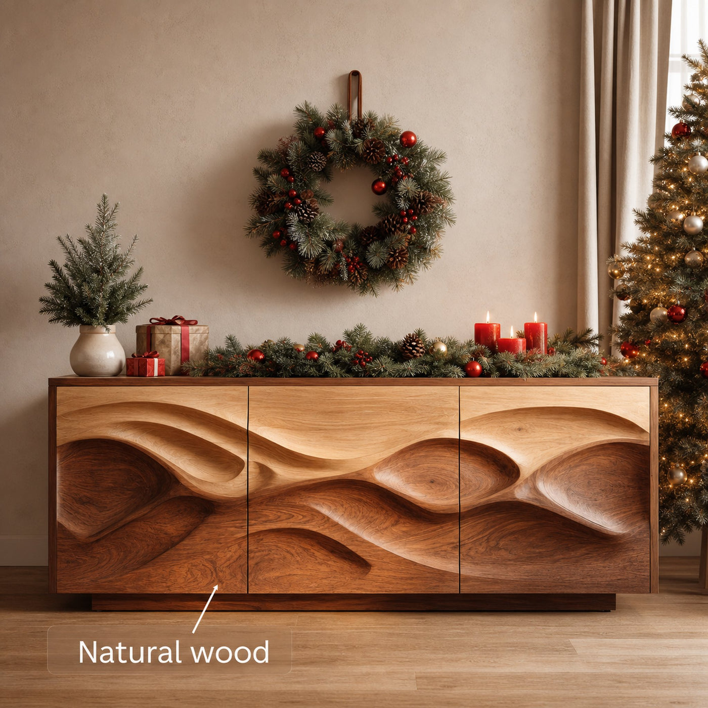 Organic Wave Pattern Sideboard For Holiday Decor - product view 6