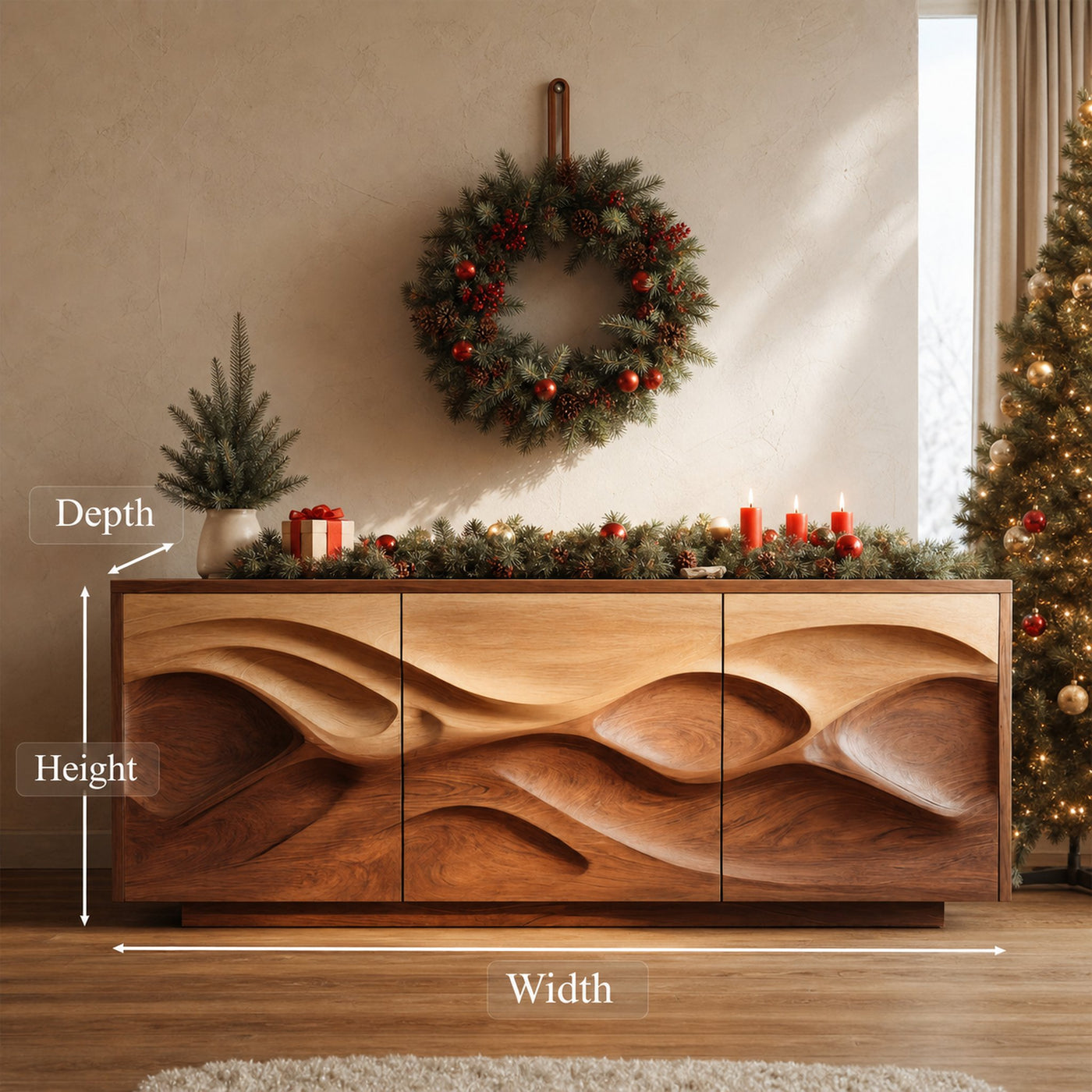 Organic Wave Pattern Sideboard For Holiday Decor - product view 8