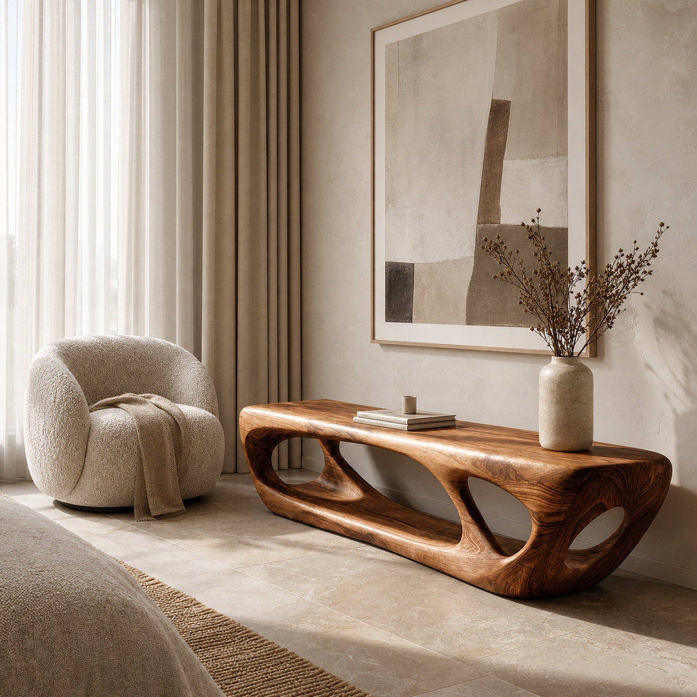 Organic Wood Bench With Hollow Base For Living Room - product view 6