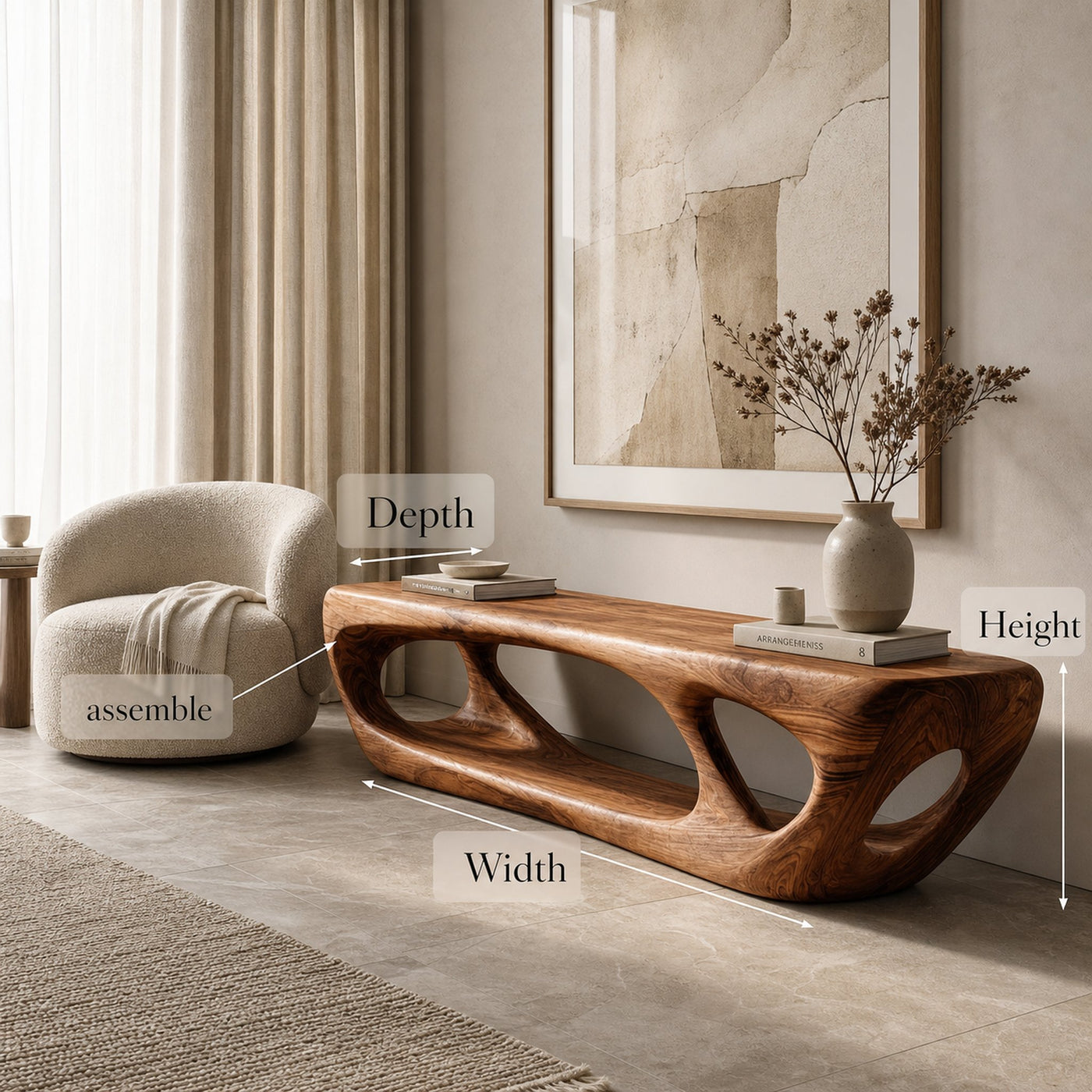 Organic Wood Bench With Hollow Base For Living Room - product view 8
