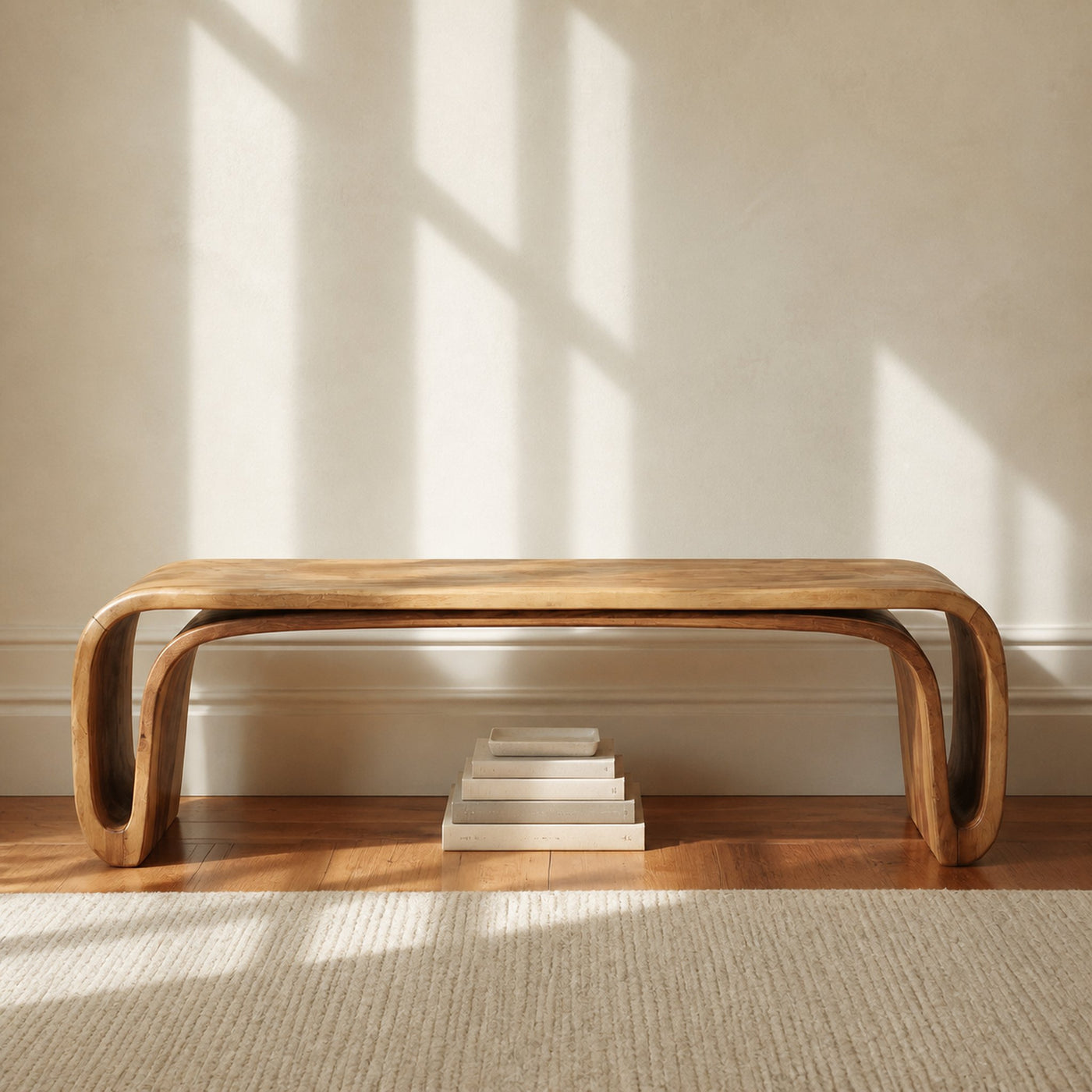 Organic Wood Bench With Unique Curved For Hallway - product view 6