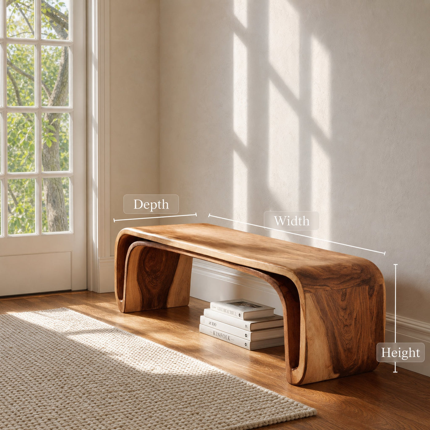 Organic Wood Bench With Unique Curved For Hallway - product view 7