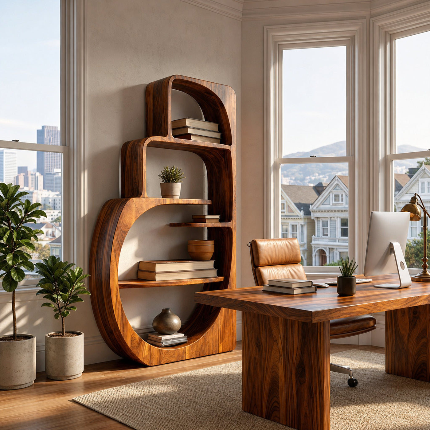 Organic Wood Bookshelf With Multiple Storage Levels For Living Room - product view 6