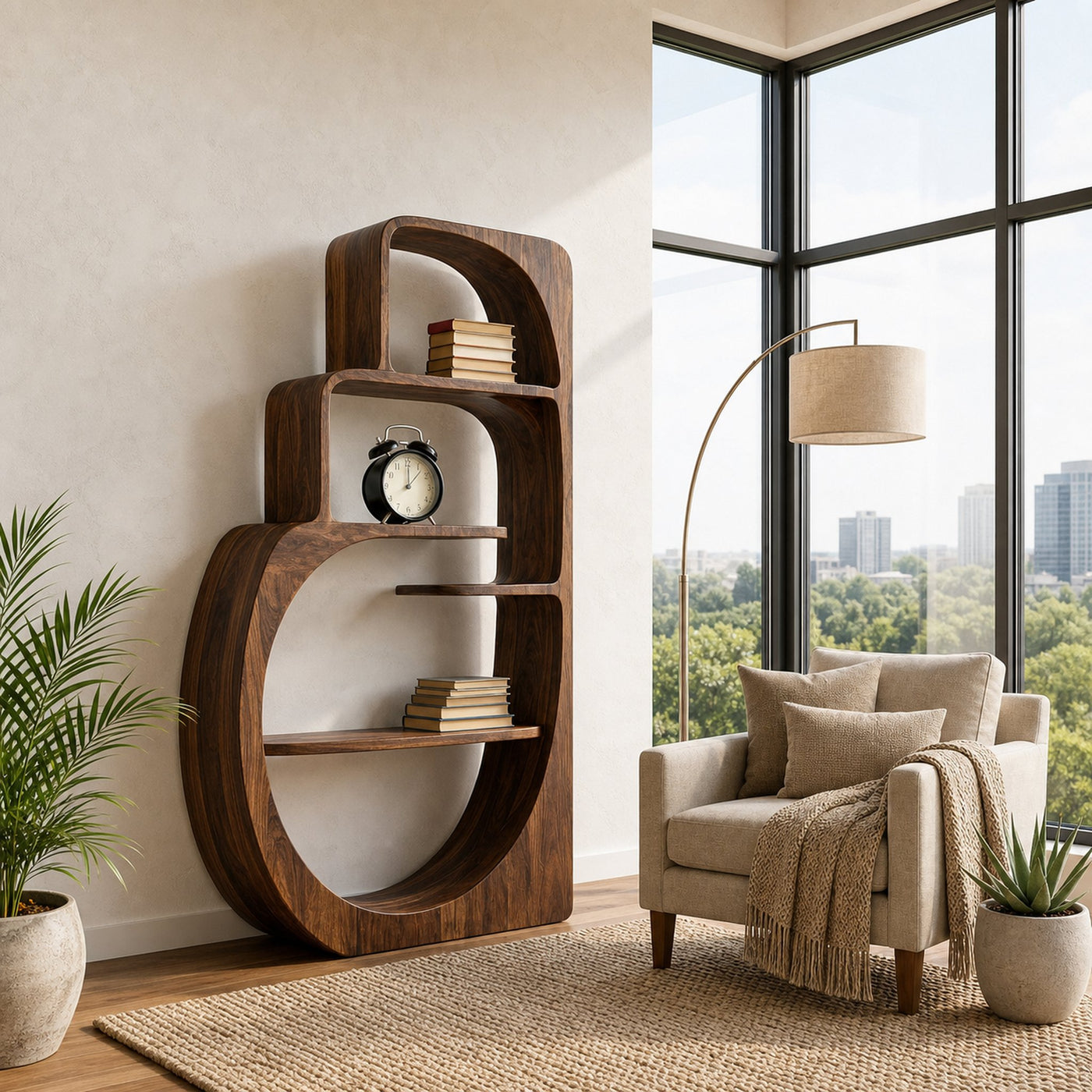 Organic Wood Bookshelf With Multiple Storage Levels For Living Room - product view 7