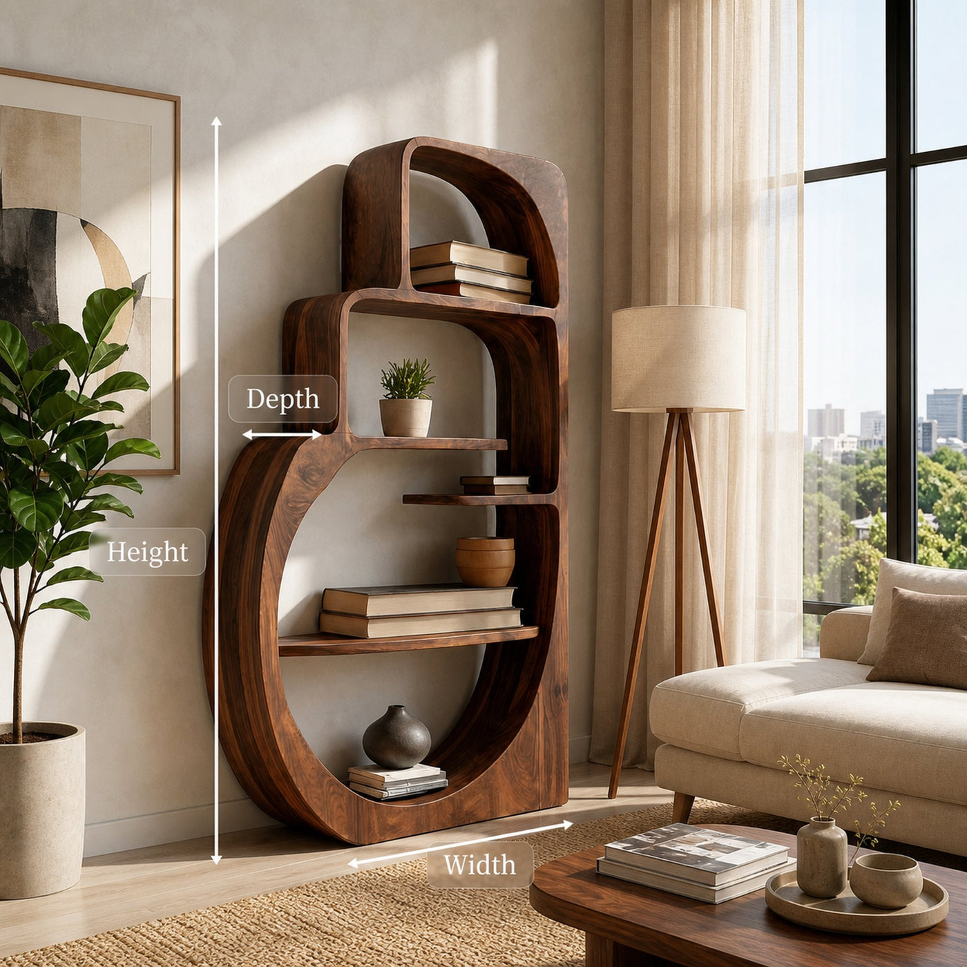 Organic Wood Bookshelf With Multiple Storage Levels For Living Room - product view 8