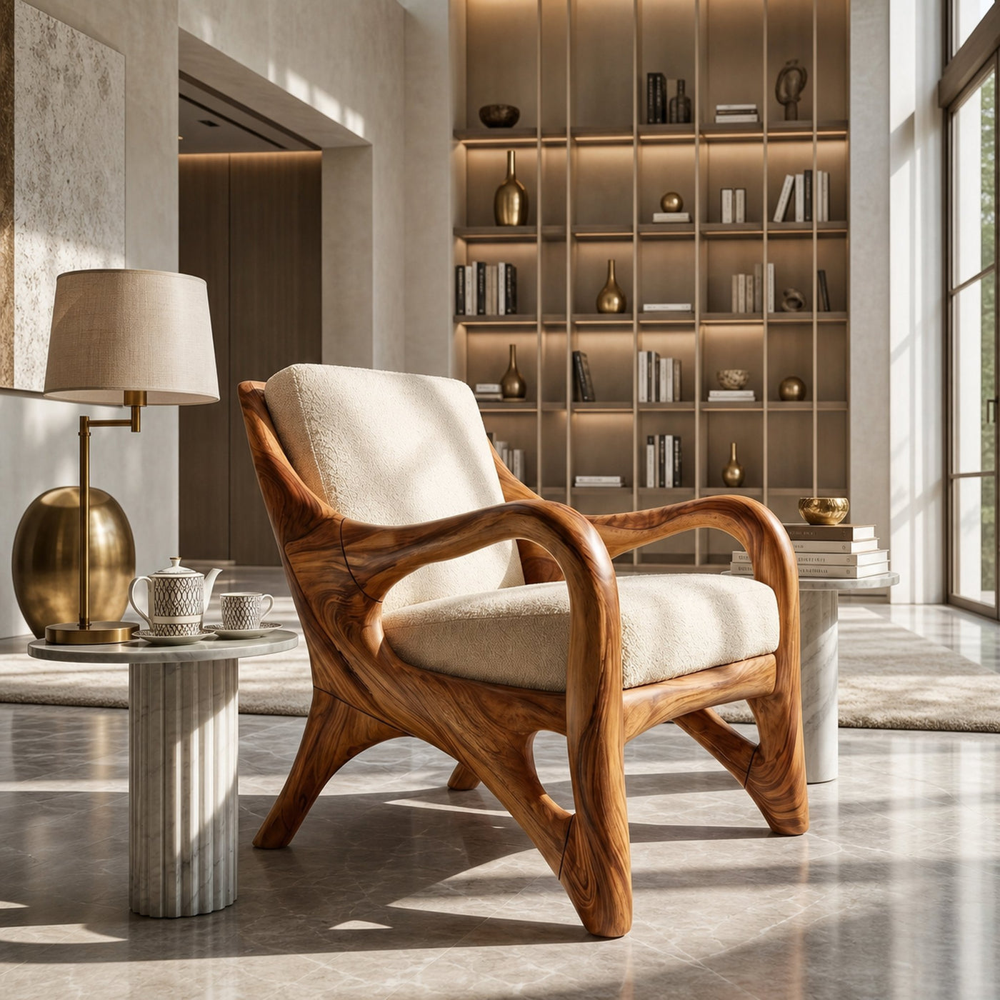 Organic Wood Reading Chair with Contemporary Artistic Form
