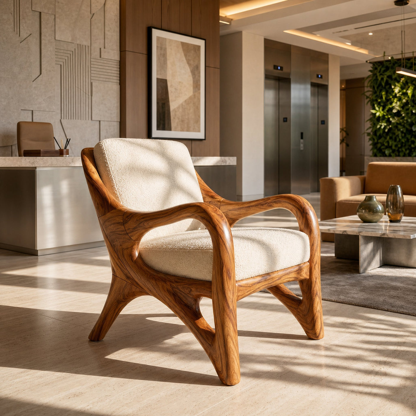 Organic Wood Reading Chair with Contemporary Artistic Form - product view 6