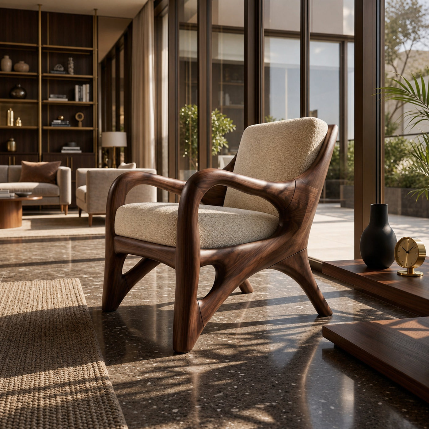 Organic Wood Reading Chair with Contemporary Artistic Form - product view 7