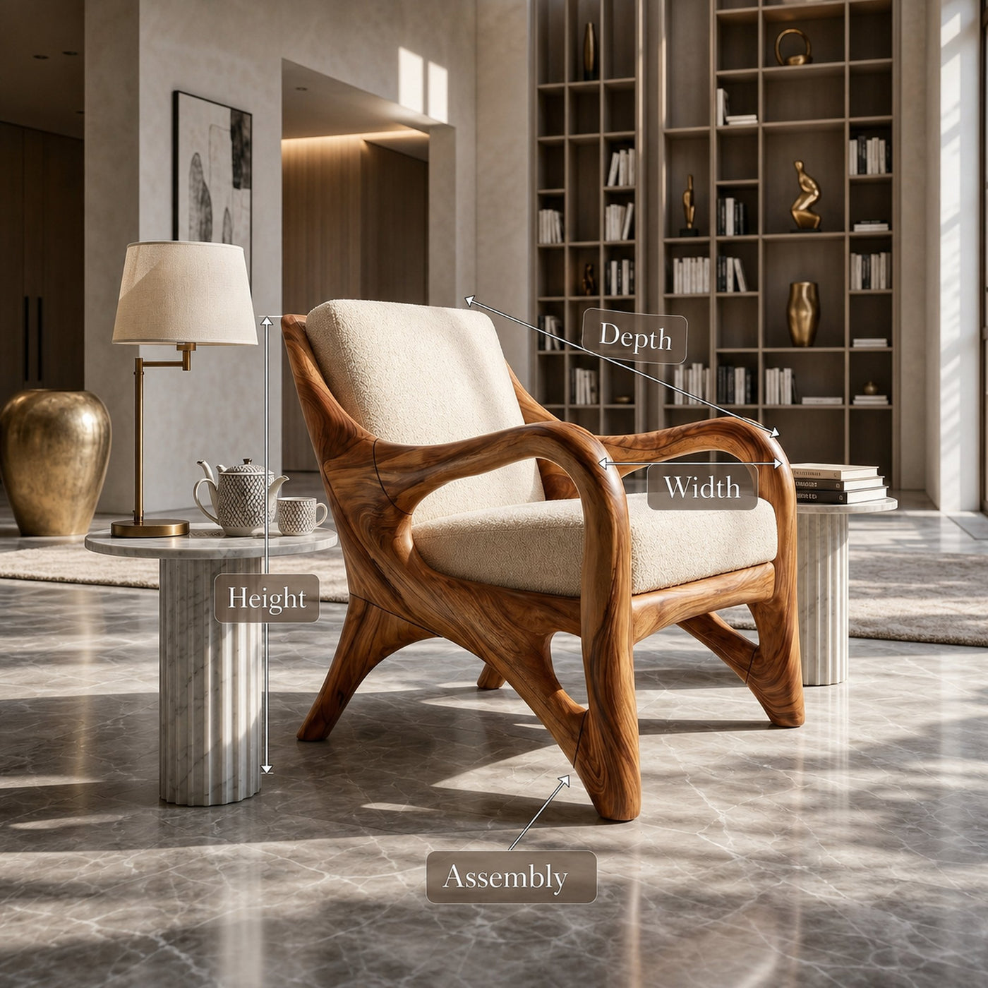 Organic Wood Reading Chair with Contemporary Artistic Form - product view 8