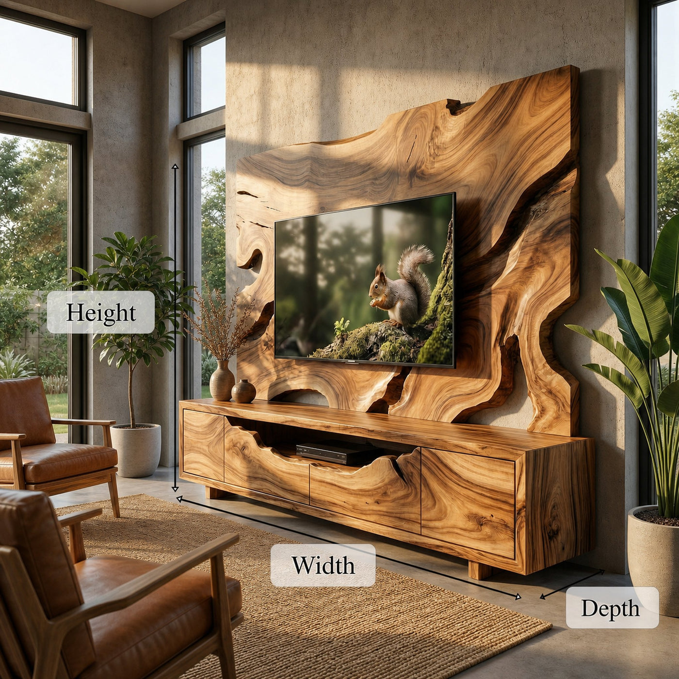 Organic Wood TV Cabinet With Decorative Wall Panel Living Room - product view 6