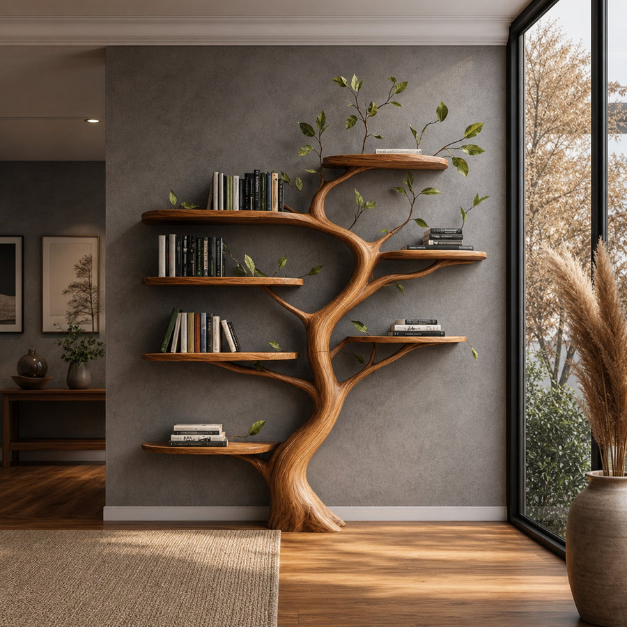 Organic Wood Tree Bookshelf Modern Living Room