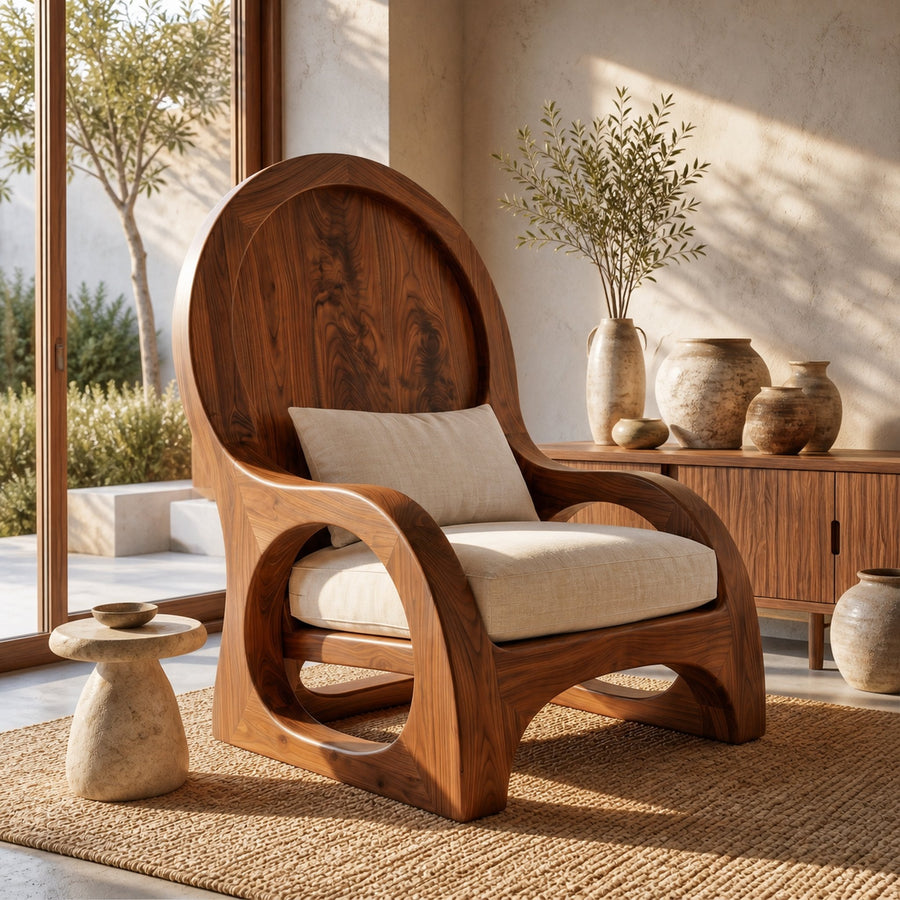 Organic Wooden Accent Chair For Living Room