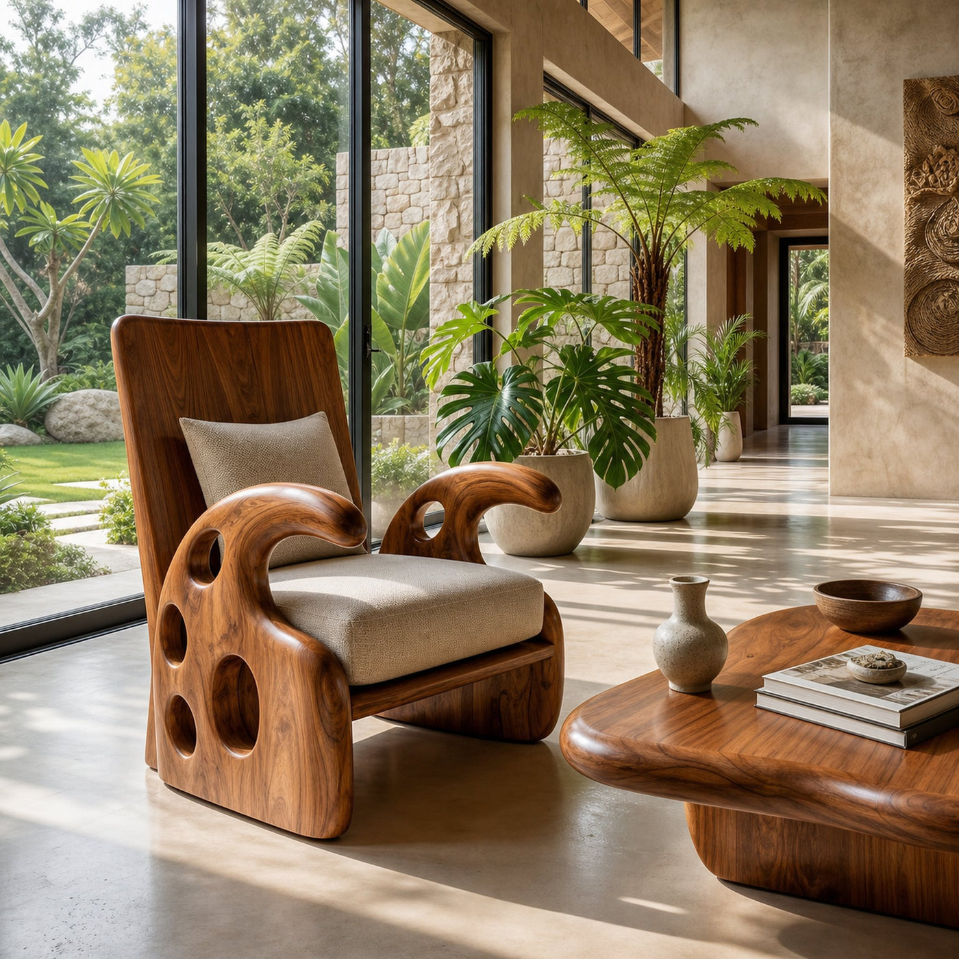 Organic Wooden Armchair For Reading Corner And Living Room - product view 2