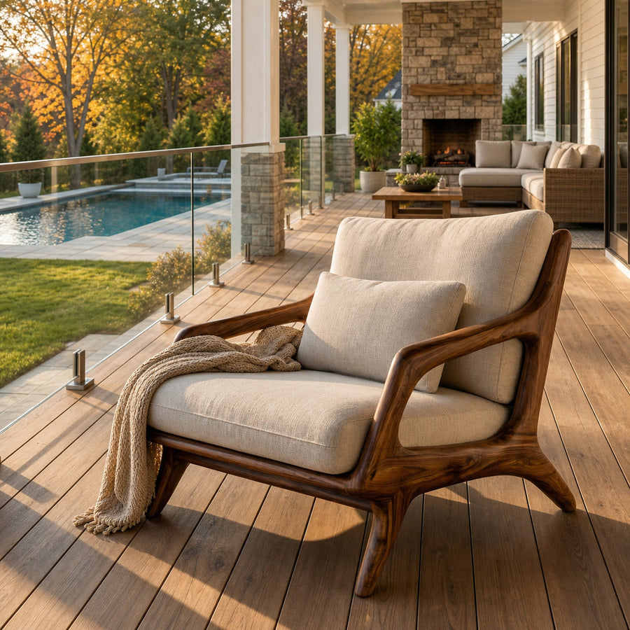 Organic Wooden Armchair With Sculptural Frame For Home