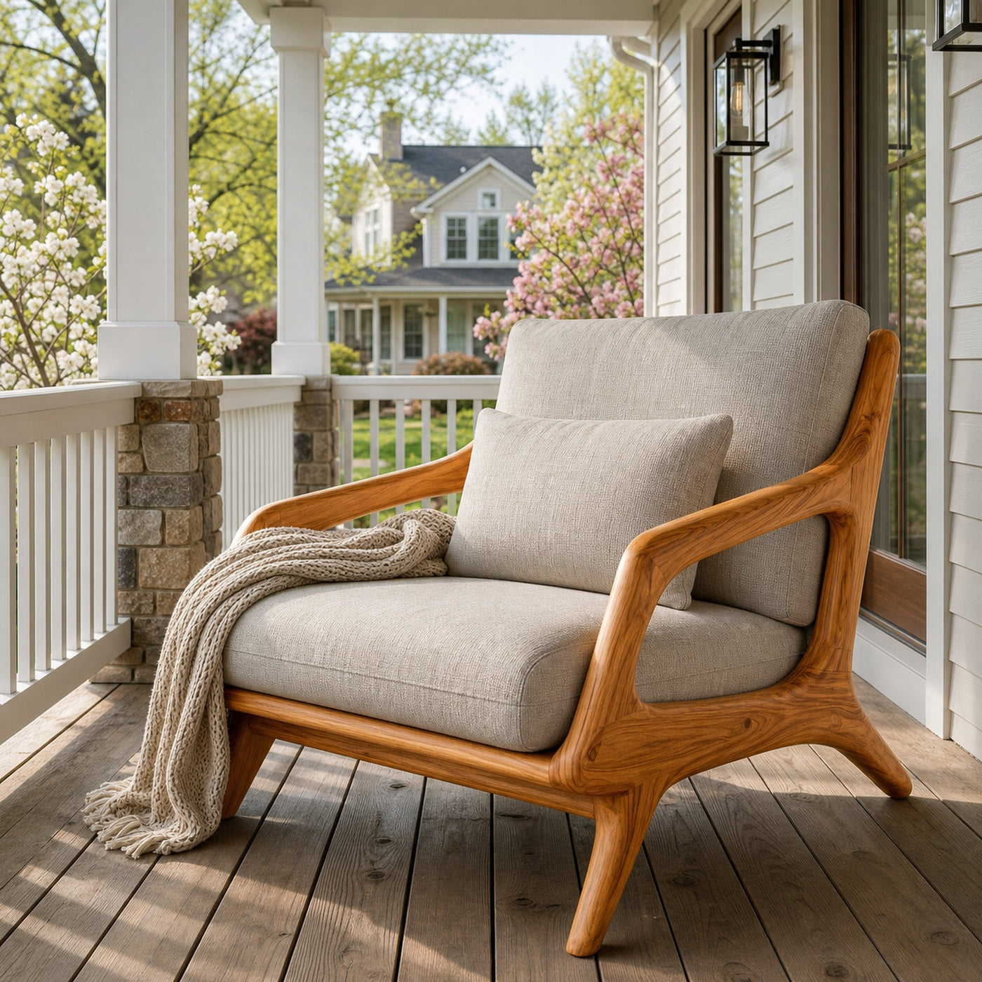 Organic Wooden Armchair With Sculptural Frame For Home - product view 6