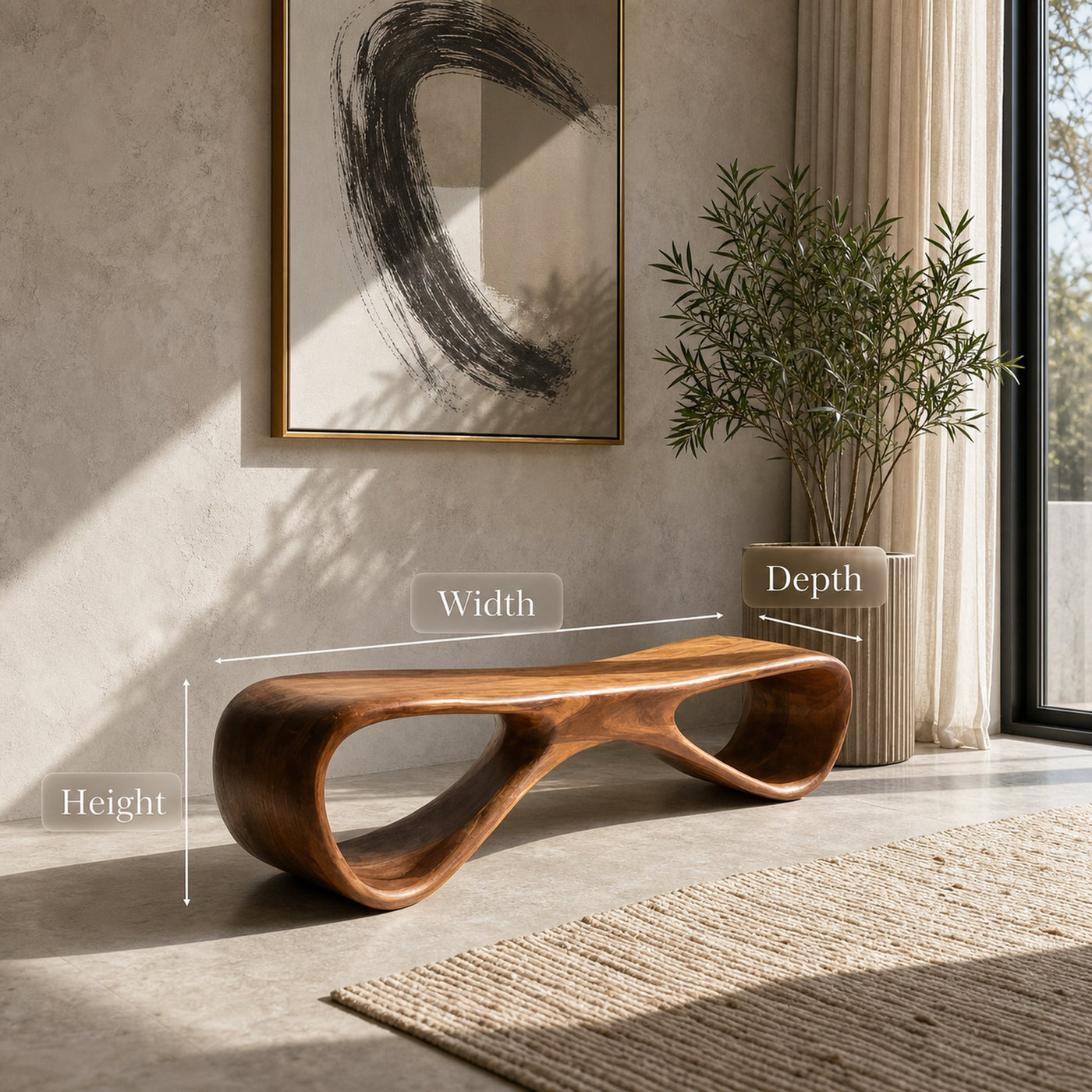 Organic Wooden Bench For Living Room Accent - product view 8