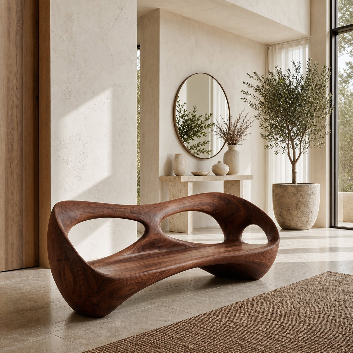 Organic Wooden Bench With Rounded Edges For Living Room - product view 7