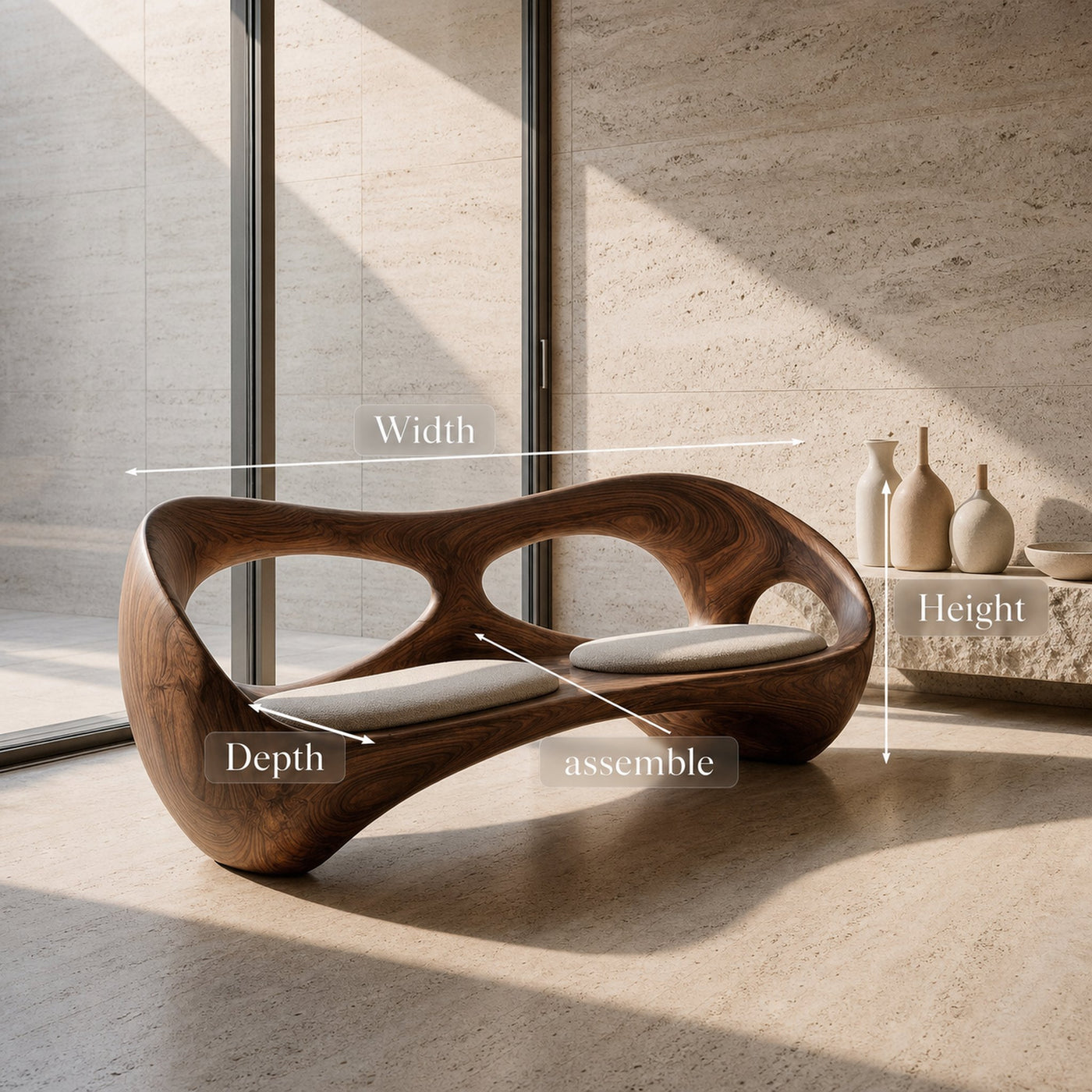 Organic Wooden Bench With Rounded Edges For Living Room - product view 8