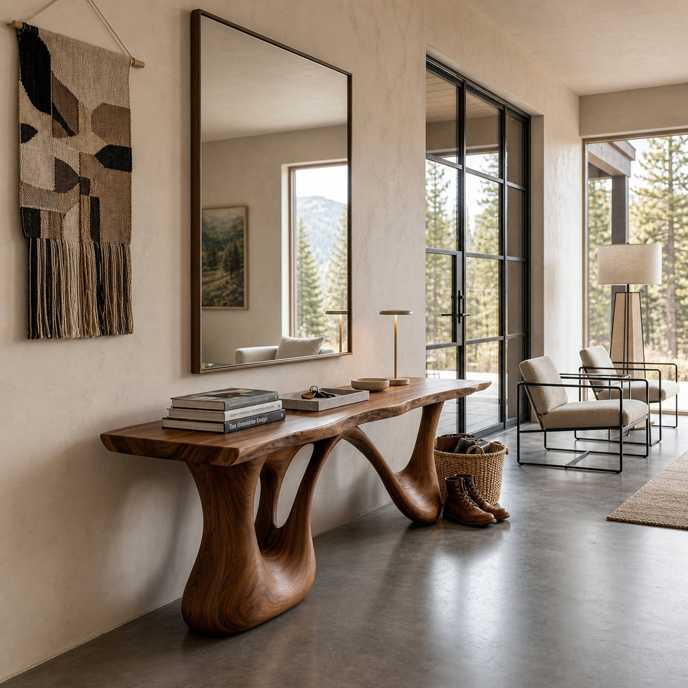 Organic Wooden Bench With Undulating Sculptural Base For Home Furniture - product view 6