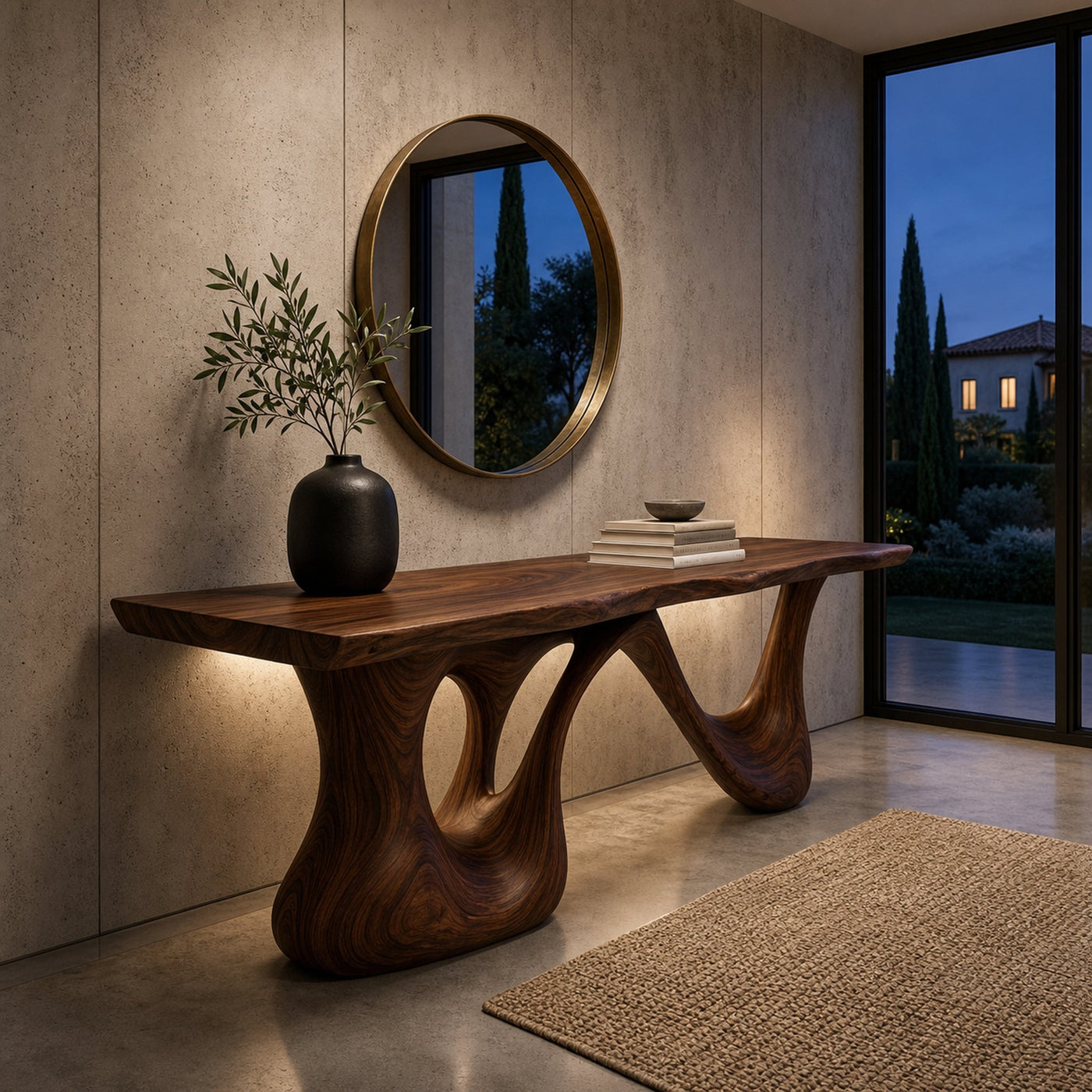 Organic Wooden Bench With Undulating Sculptural Base For Home Furniture - product view 7