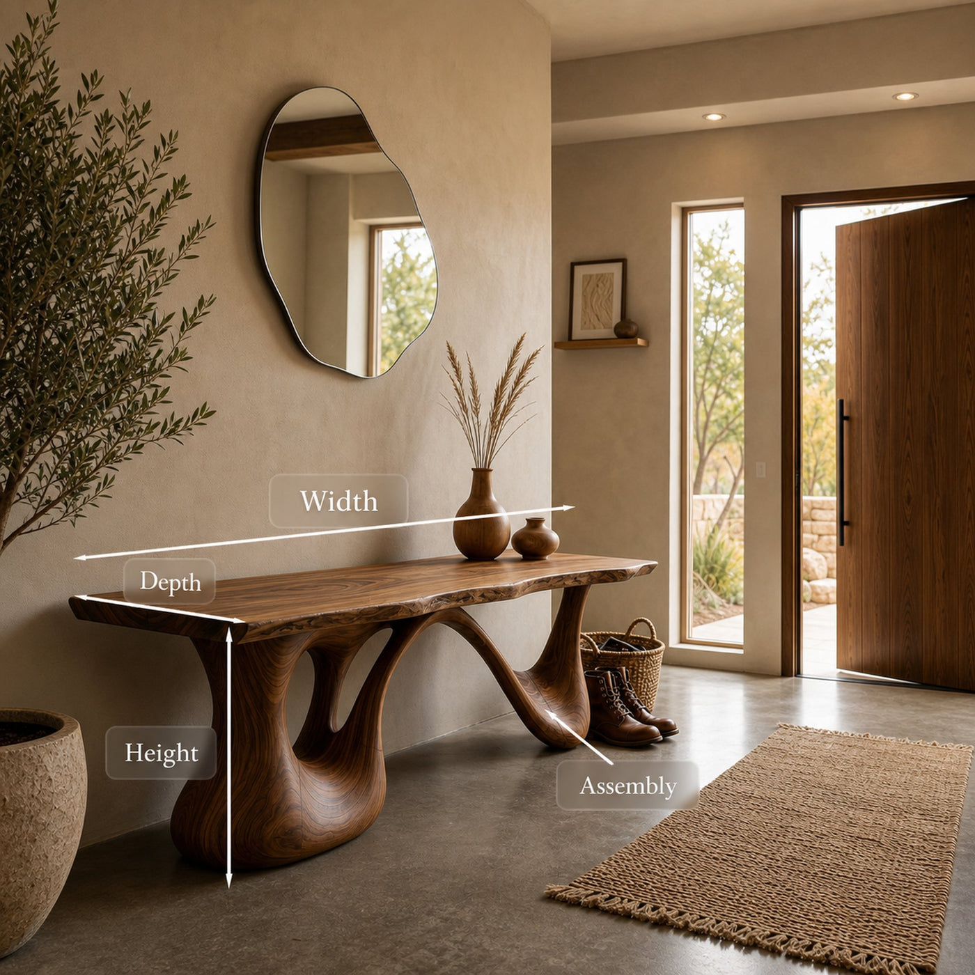 Organic Wooden Bench With Undulating Sculptural Base For Home Furniture - product view 8