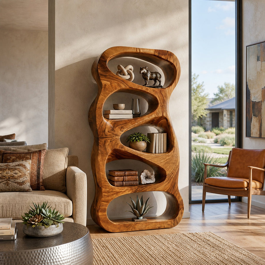 Organic Wooden Book Storage For Living Furniture