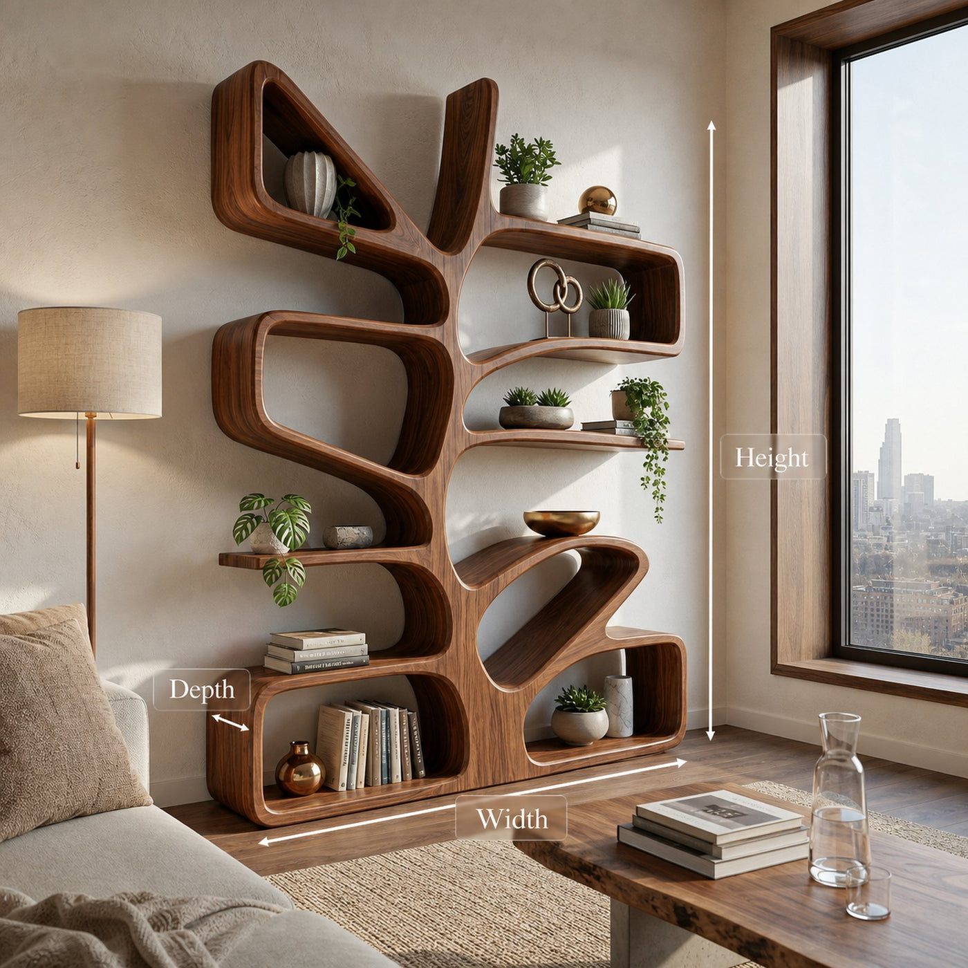 Organic Wooden Bookcase With Sculptural Form For Living Space - product view 8