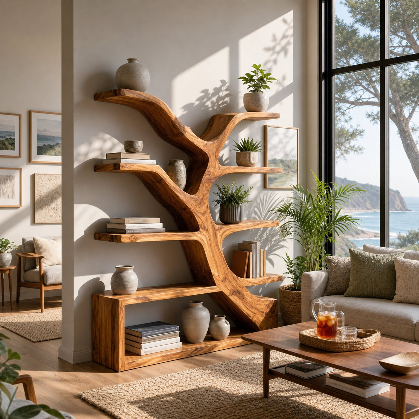 Organic Wooden Bookshelf Branch Form For Home Interior - product view 6