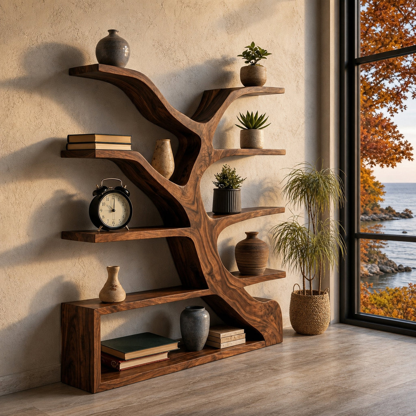 Organic Wooden Bookshelf Branch Form For Home Interior - product view 7