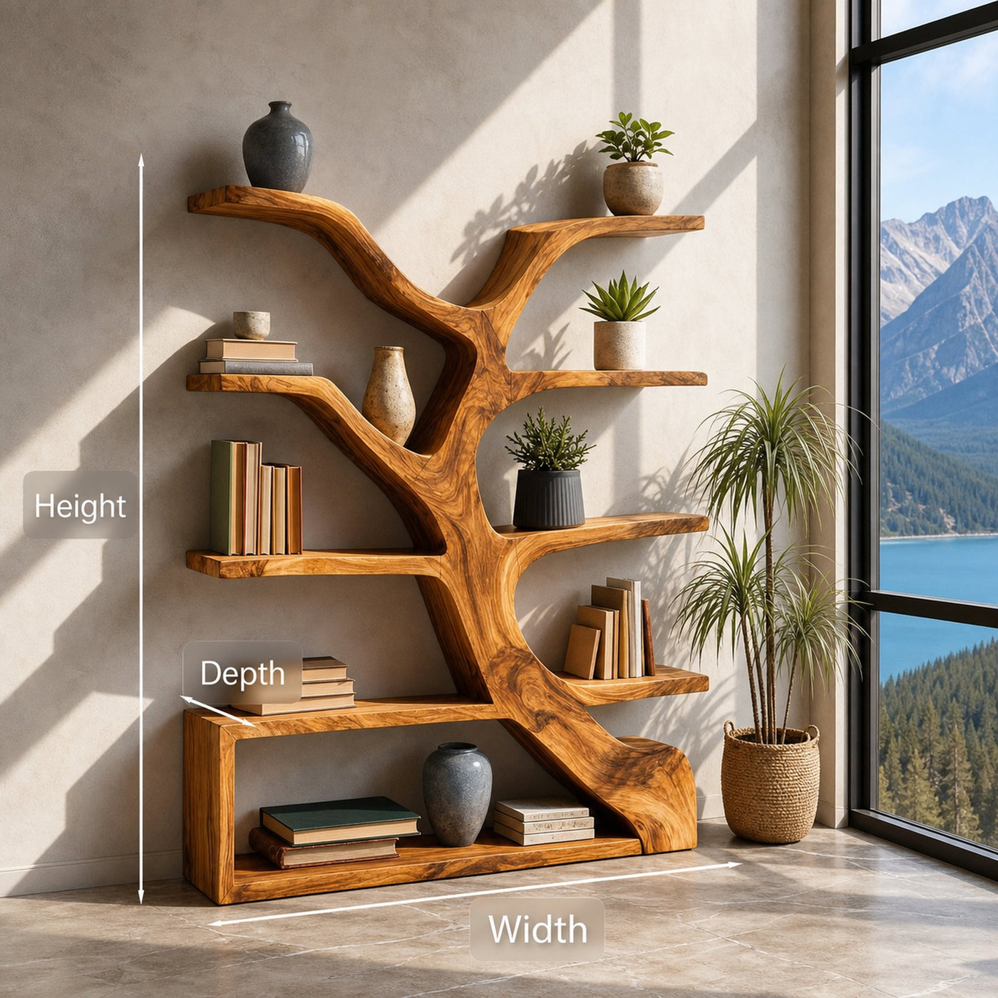 Organic Wooden Bookshelf Branch Form For Home Interior - product view 8